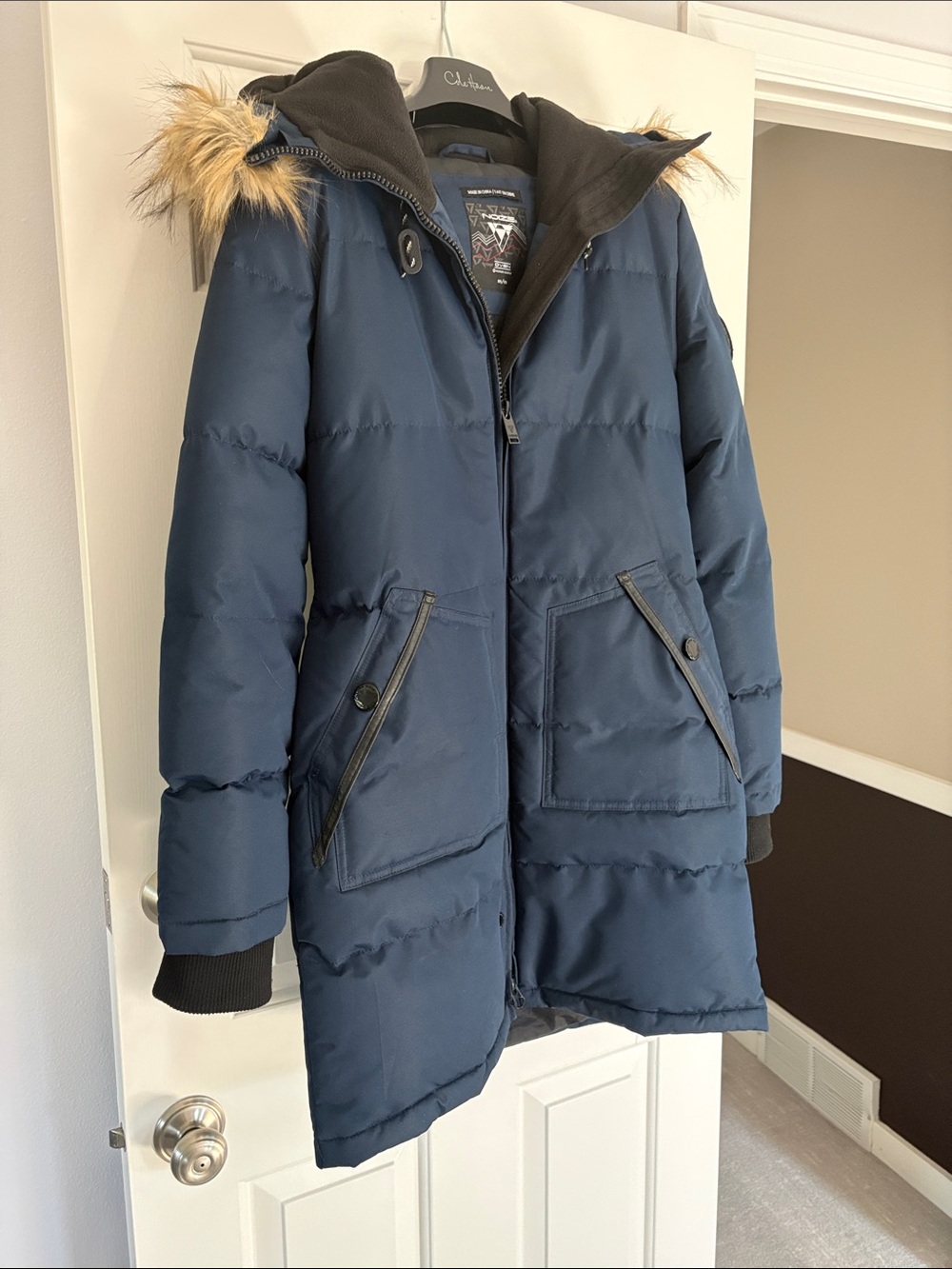 Noize Blue Quilted Puffer Parka with Faux Fur Trim